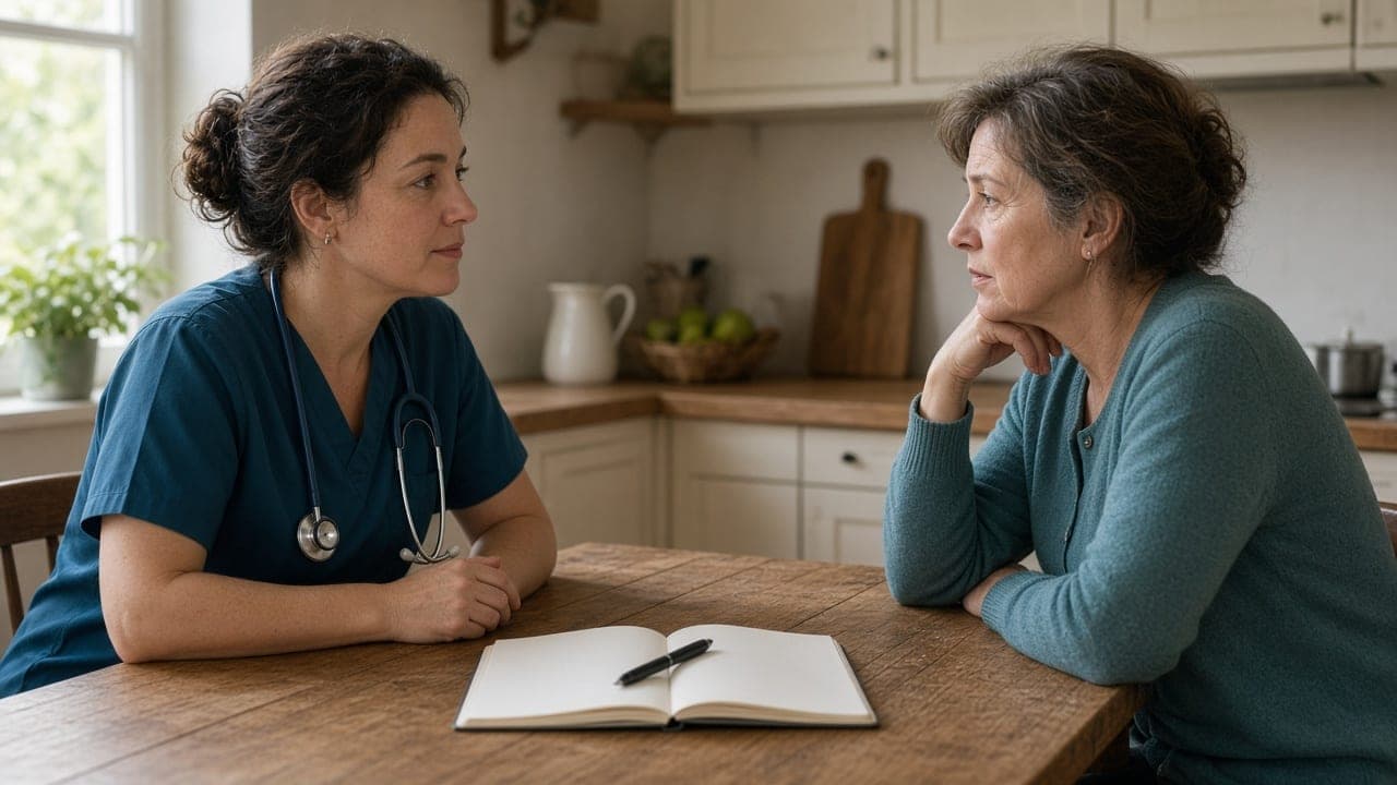 Nurse talking with family at home